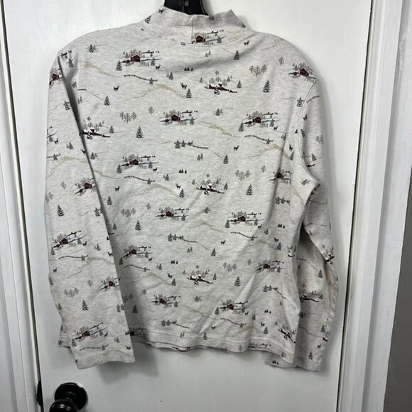 Croft & Barrow Winter Cabin Scene Mock Neck Top L | Snowy House Pine Tree Print - Picture 9 of 9